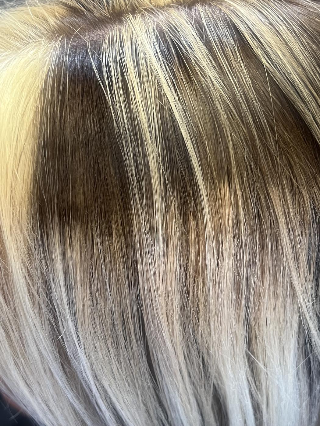 Close-up of a finished highlight treatment